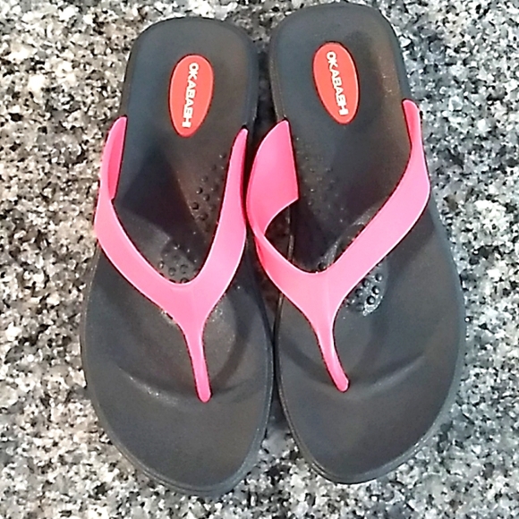 Okabashi Pink/Black Flip Flop Sandals. Size Small - Picture 4 of 7